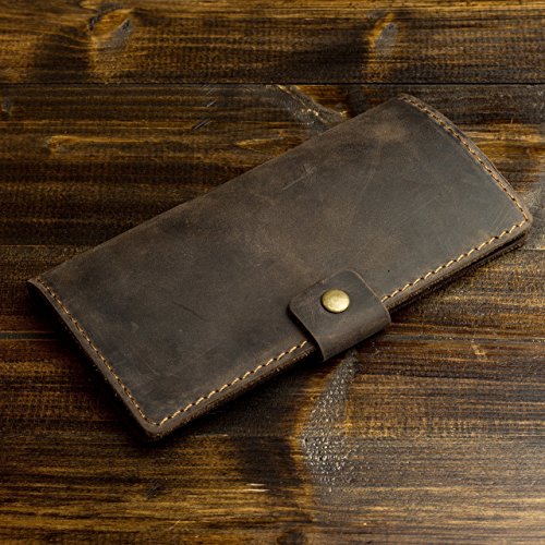 Pegai Personalized Checkbook Cover, Distressed Leather Checkbook Wallet, Checkbook Case - Clark | Chestnut Brown