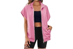 MMONEYAKE Womens Oversized Zip Up Sweatshirts Short Sleeve Hoodie Lightweight Jackets Vest Summer Lightweight Coat Tops