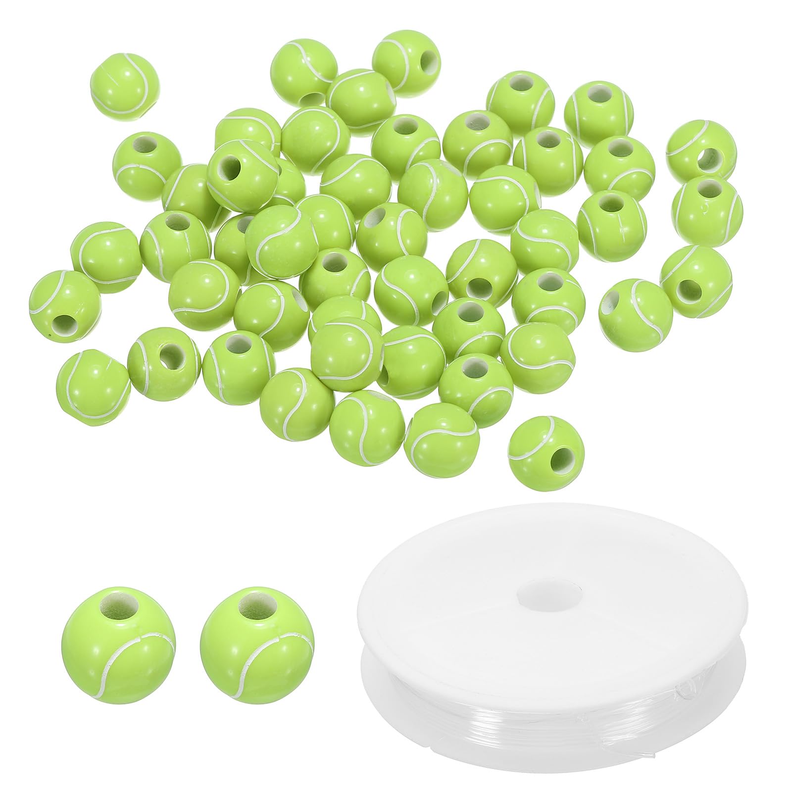 PATIKIL 12mm Green Round Acrylic Tennis Beads, 100 Pack Sports Ball Beads with 4.4 Yard Elastic Rope for DIY Crafts Bracelet Necklace Making