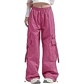Haloumoning Girls Parachute Pants Kids Wide Leg Cargo Pants Y2K Street Trousers with Pockets 5-14 Years