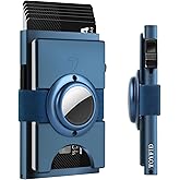 Minimalist Wallet for Men,Slim Wallet Compatible with AirTag,Card Holder Metal Wallet,Pop Up Wallet,Metal Card Holder,Quick Access Card,RFID Blocking Protection,Hold 12+ Credit Cards (Navy Blue)