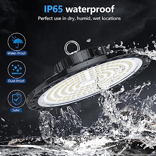 TASINUO UFO LED High Bay Lamp 100W 4PCS, 10000LM LED Bulbs Indoor Ceiling, 7000K Cool White, IP65 Waterproof Industrial LED for Garage, Warehouse, Office, Workshop