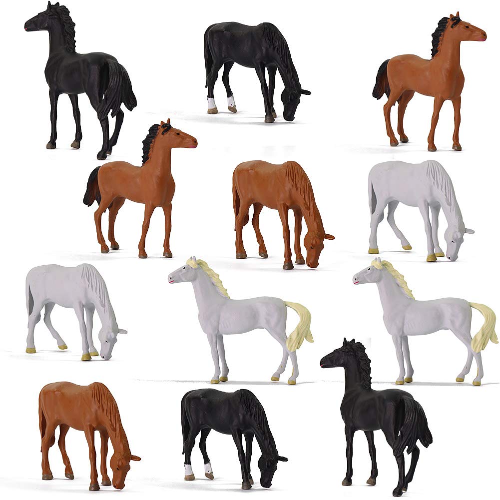Evemodel 12pcs Model Trains O Scale Painted PVC Horses 1:43 Farm Animals Desktop Decor AN4302 — image 1