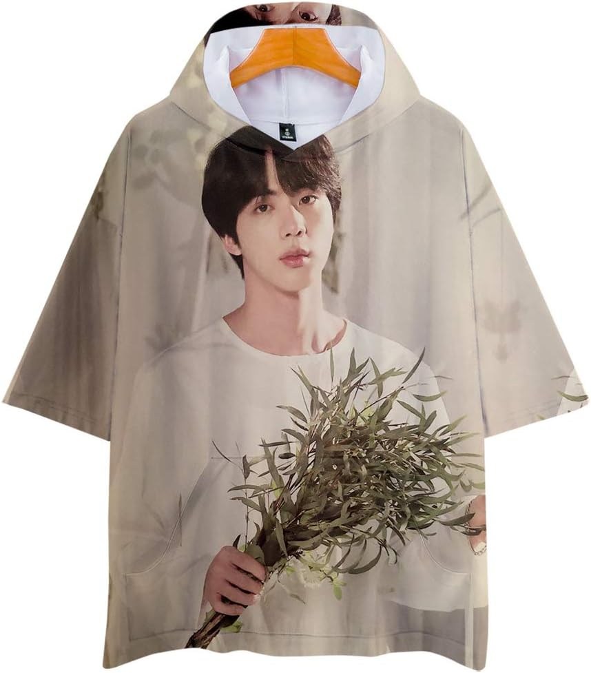 APHT Unisex BTS 3D Hoodie Short Sleeve T-Shirt for Men Women Teen Bangtan Boys Jin Suga J-Hope RM Jimin V Jung Kook Summer Tops Sweater Pullover Jackets
