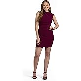 David's Bridal The Edit Studio Double Slit High Neck Crepe Sheath Dress in Burgundy, Elegant Cocktail Dress for Weddings