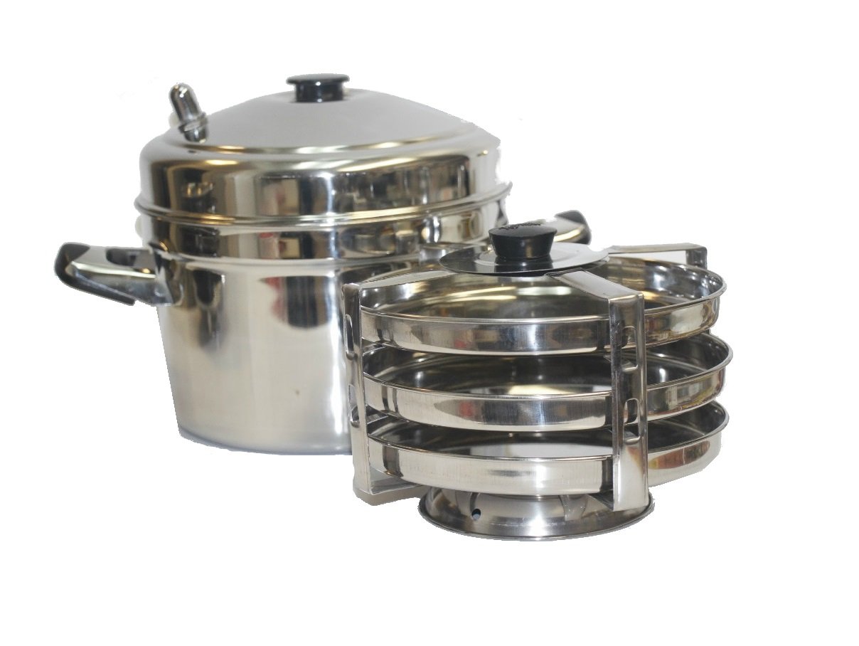 Photo 1 of ***MISSING COOKER POT*** Tabakh DC-203 3-Plate Stainless Steel Dhokla Stand with Cooker, Small, Silver