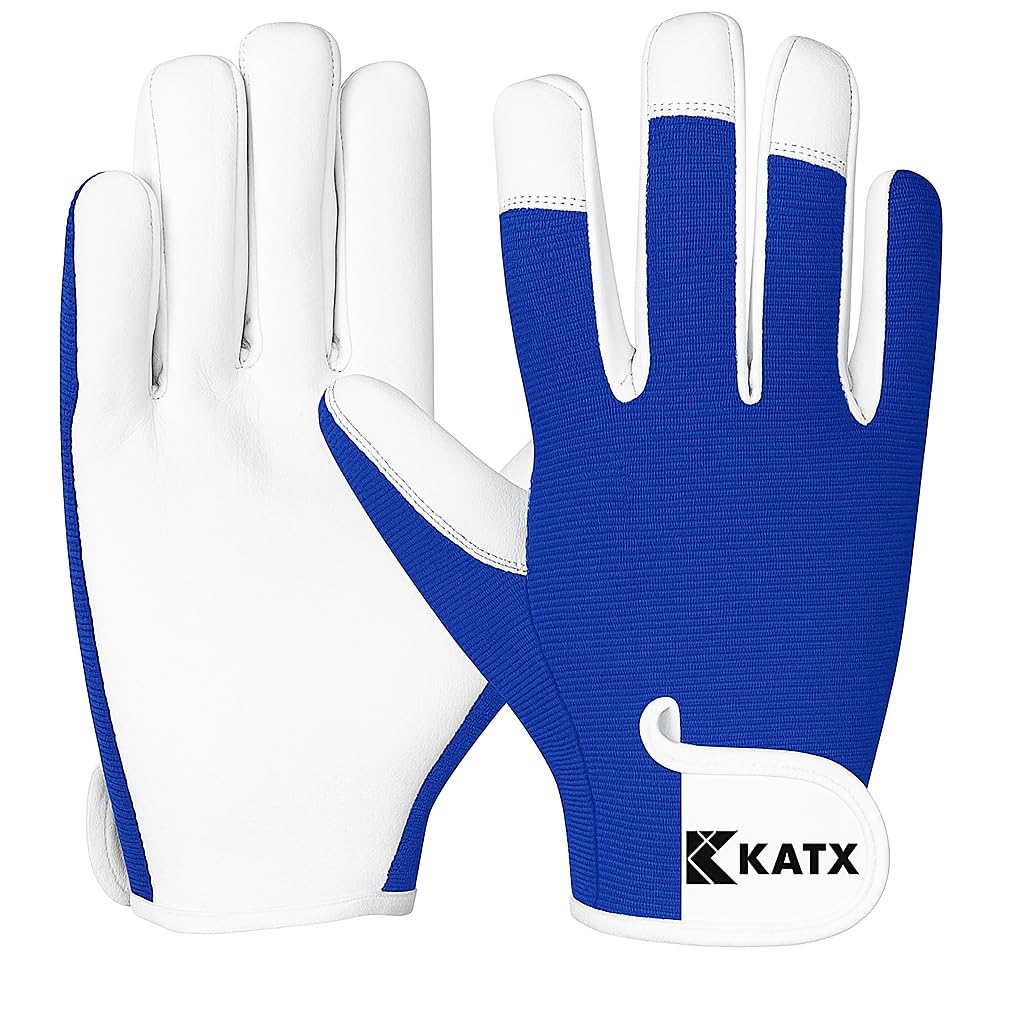 Katx Leather Gardening Gloves, Heavy Duty Thorn Proof Breathable Working Gloves for Men & Women with Strong Grip, Garden Gloves for Rose Pruning, Weeding, Yard Work & Garden Gifts (Medium, Blue)