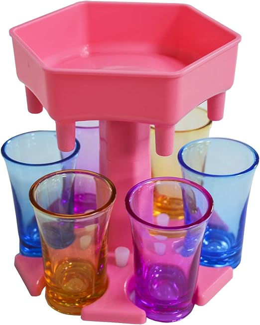 Pink Shot Glass Dispenser with 6 Acrylic Gl for Wine Beverage Beer with