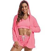 JBT Fuzzy Lounge Set 3 Piece Lounge Sets for Women Sexy Fleece Pajama Set Comfortable Loungewear Fluffy Shorts Set