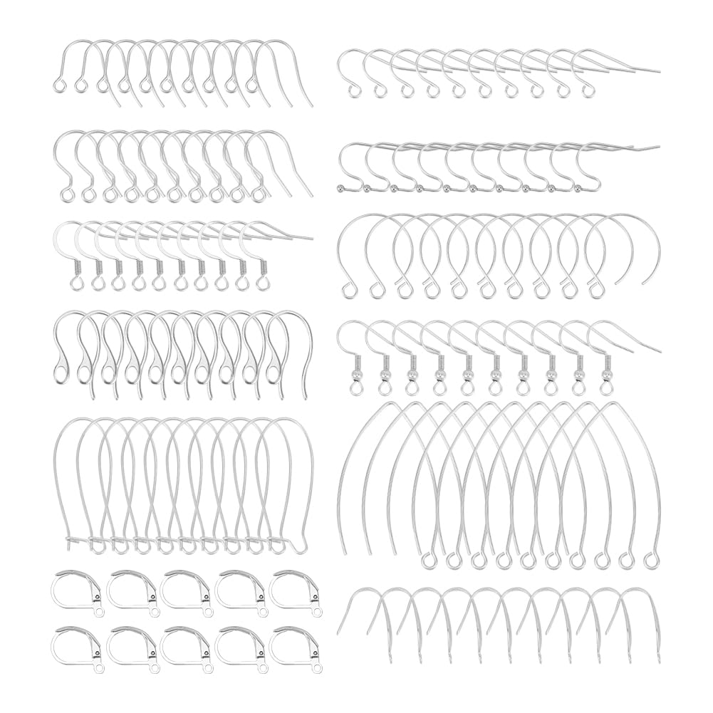 UNICRAFTALE 120pcs 12 Styles 304 Stainless Steel Earring Hooks Fish Hook Earring Wires with Spring Ball Earring Hook Ear Wire French Wire Earring for DIY Dangle Earring Making Supplies 1-2mm Hole