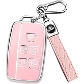 FT FUNTOR for Range Rover Key Fob Cover,Compatible with Land Rover LR4 Range Rover Sport Evoque Jaguar XJ XE XJL XEL XFL F-pace,5 Buttons TPU for Jaguar Key Fob Cover with Silver Edge （A-Pink