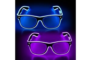 YouRfocus Led Light up Glasses 2 Pack Glow in The Dark Neon Rave Glasses for Rave Party, EDM, Halloween, Christmas, Wired with Battery Power (Blue + Purple)