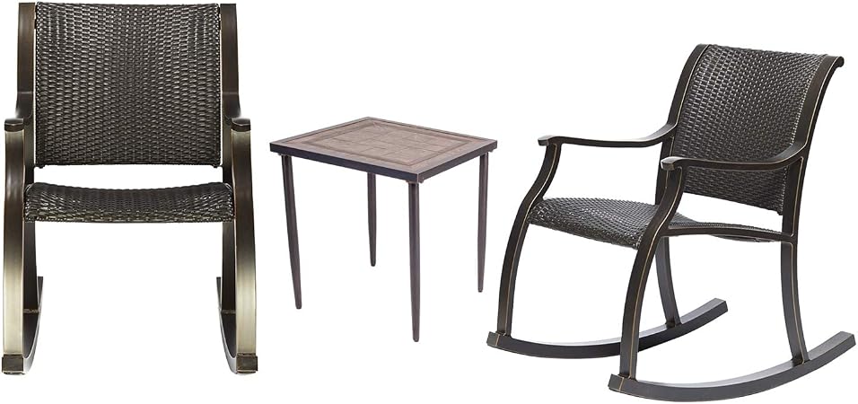 Amazon Com Dali 3 Piece Conversation Set Of Ratten Rocker Chair And Patio Chat Table Outdoor Garden Furniture Garden Outdoor