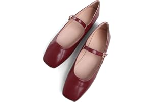 Stunner Mary Jane Square Toe Black Ballet Flats for Women Comfortable Ankle Strap Casual Slip On Flats