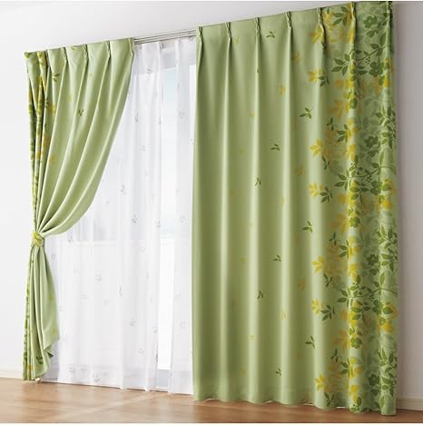 Amazon Nissen ニッセン 遮光 カーテン レースカーテン セット 4枚組 リーフ柄 グリーン系 幅150 長さ178 176 Cm カーテン オンライン通販