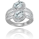 Ice Gems Sterling Silver Aquamarine and White Topaz Oval Halo Friendship Ring