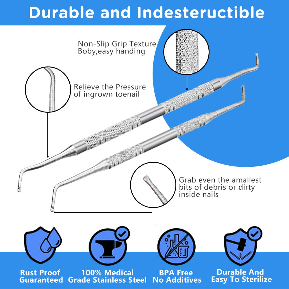 Ingrown Toenail File And Lifters,[ Upgraded ] MORGLES 5pcs Professional Surgical Safe Nail Treatment Pedicure Tool Kit Toenail Cleaner Pain Relief Under Nail Cleaner Tools: Beauty