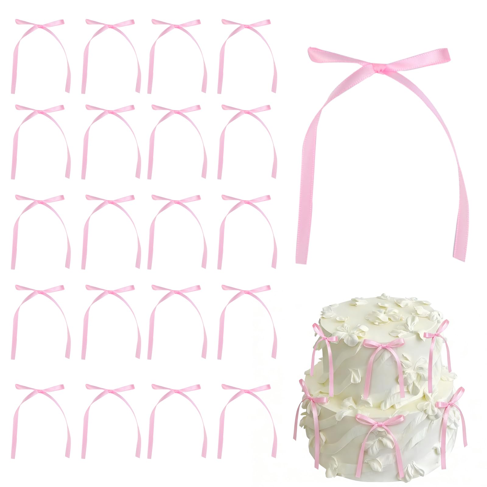 NISENTIA Pink Bows, 50 Pcs Pink Satin Ribbon Bows for Cake, Small Bow Cake Decorations,DIY Sewing Crafts, Gift Wrapping, Party, Birthday, Wedding, Christmas, Baby Shower, Scrapbooking