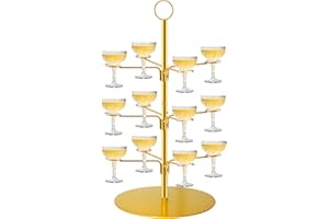Xeceor Drink Tower, 3 Tiers - 12 Brackets Champagne Tower Champagne Wall Stand For Champagne, Cocktails, Martini, Margarita Cups at Weddings, Bridal Shower, Mimosa Bar Parties & Events (Gold)