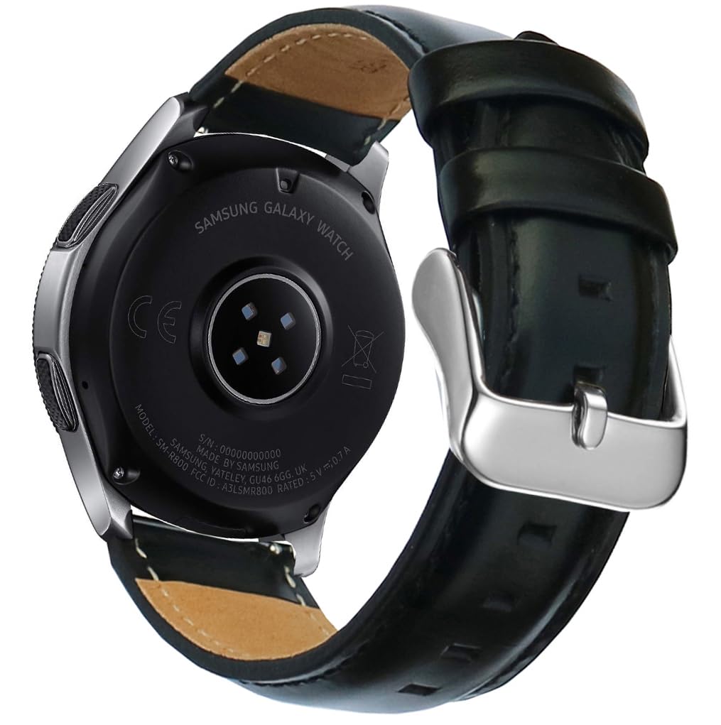 OTOPO Compatible Galaxy Watch 46mm & Gear S3 Strap, 22mm Quick Release Leather Replacement Wrist Strap for Samsung Galaxy Watch 46mm SM-R800 & Gear S3 Classic/Frontier - Black