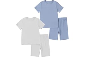 MICHLEY Bamboo Toddler Pajamas 2-8T Soft Bamboo Sleepwear Short Sleeve PJS Set, Top Shorts Casual Outfit, Gift for Boys Girls