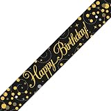 OakTree 9ft Banner Sparkling Fizz Happy Birthday Black Gold Holographic view 1