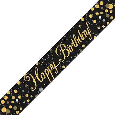 OakTree 9ft Banner Sparkling Fizz Happy Birthday Black Gold Holographic