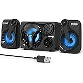 PC Speakers, Computer Speakers with Subwoofer, 2.1 Powered Sound System, Speaker Wired/Bluetooth/Cool LED/LINE-in/USB TF Slot