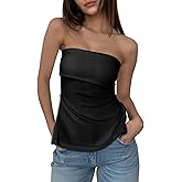 Cicy Bell Womens Strapless Tube Tops Fitted Ribbed Knit Y2K Going Out T Shirts Summer Side Zipper Backless Bandeau Tops