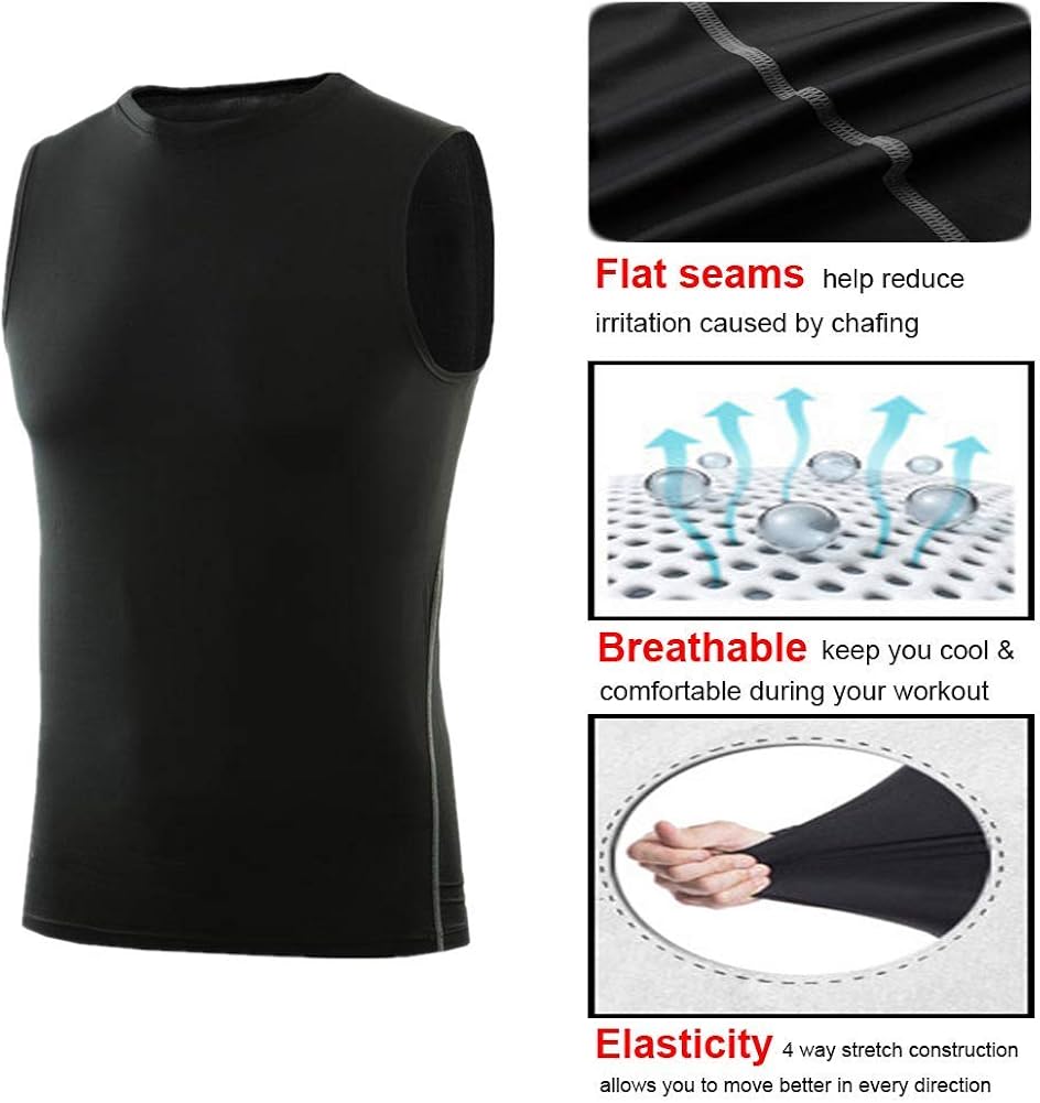 LANBAOSI Boy's 3 Pack Compression Sleeveless Shirt Soccer Training Kids Tank Top Undershirts: Clothing