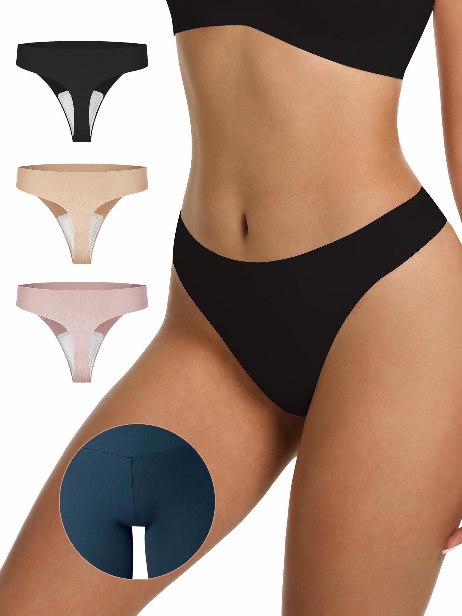 Photo 1 of ***1 missing*** LUCKMEEY Cotton Thongs for Women Seamless Thongs for Women No Show Thong Panty Liners Workout G-String Thongs Underwear