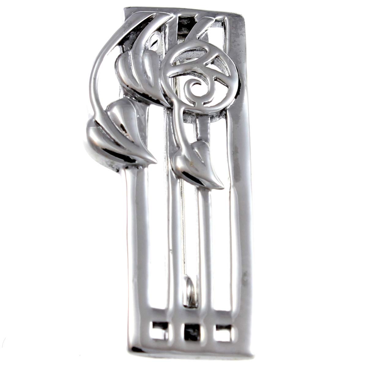 Alexander Castle 925 Sterling Silver Charles Rennie Mackintosh Brooch for Women - Silver Brooch Pin with Jewellery Gift Box - 38mm x 10mm