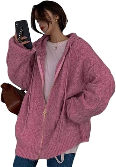 Amazon Shuming カーディガン レディース 秋冬 ニットカーディガン 厚手 ケーブル編 ニット セーター フード付き パーカー ジップアップ 長袖 ゆったり 冬服 大きいサイズ トップス カーディガン ボレロ 通販