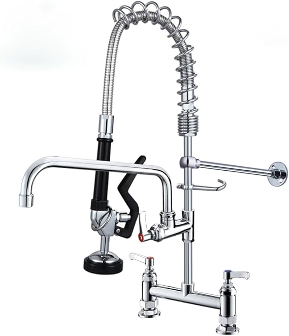 Commercial PreRinse Kitchen Sink Taps with Pull Down Sprayer 7 Inch Center Mixer Faucets Dish