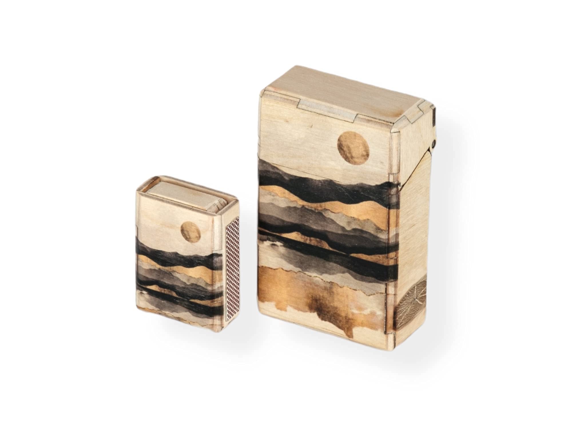 Handmade Wooden Cigarette Case for Cigarette Box - Cigarette Case for Self-Stuffed Cigarettes Plus Box for Matches - Cigarette Case with Various Designs, #9, S, Cigarette Case