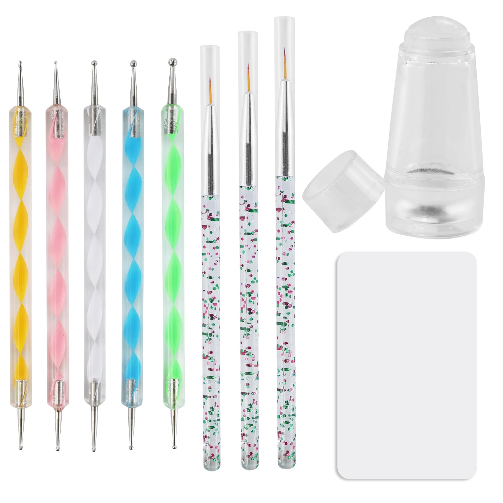Silicone Nail Stamper Set, French Tip Nail Stamp Jelly with Scraper, 3PCS Nail Detail Brush Set Nail Art Brush Pen, 5PCS Nail Dotting Pen, French Tip Nails Art Design Manicure Tools