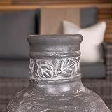 Charles Bentley Leaf Motif Clay Chiminea BBQ Grill with Stand & Lid view 2
