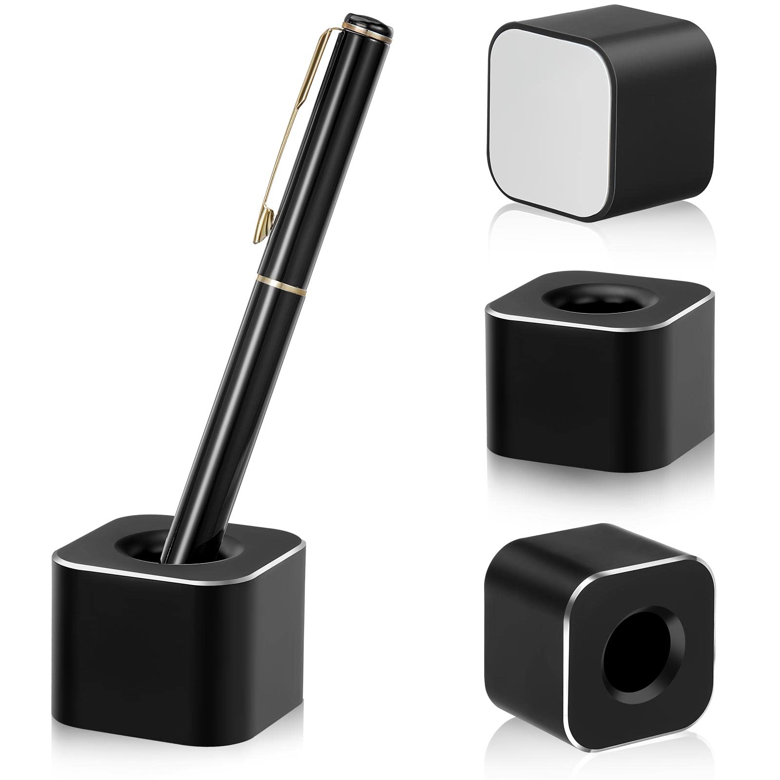 Photo 1 of Chinco 2 Pieces Single Pen Holder Metal Pen Stand Square Base Aluminum Student Desk Organizer for Desk Desktop Toothbrush Stand Holder Display for Home Office Students Teachers