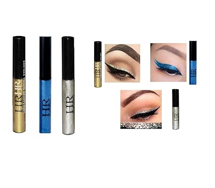 Queen Kart Hr Metallic Silver Gold Blue Waterproof Glitter Eye Liner
