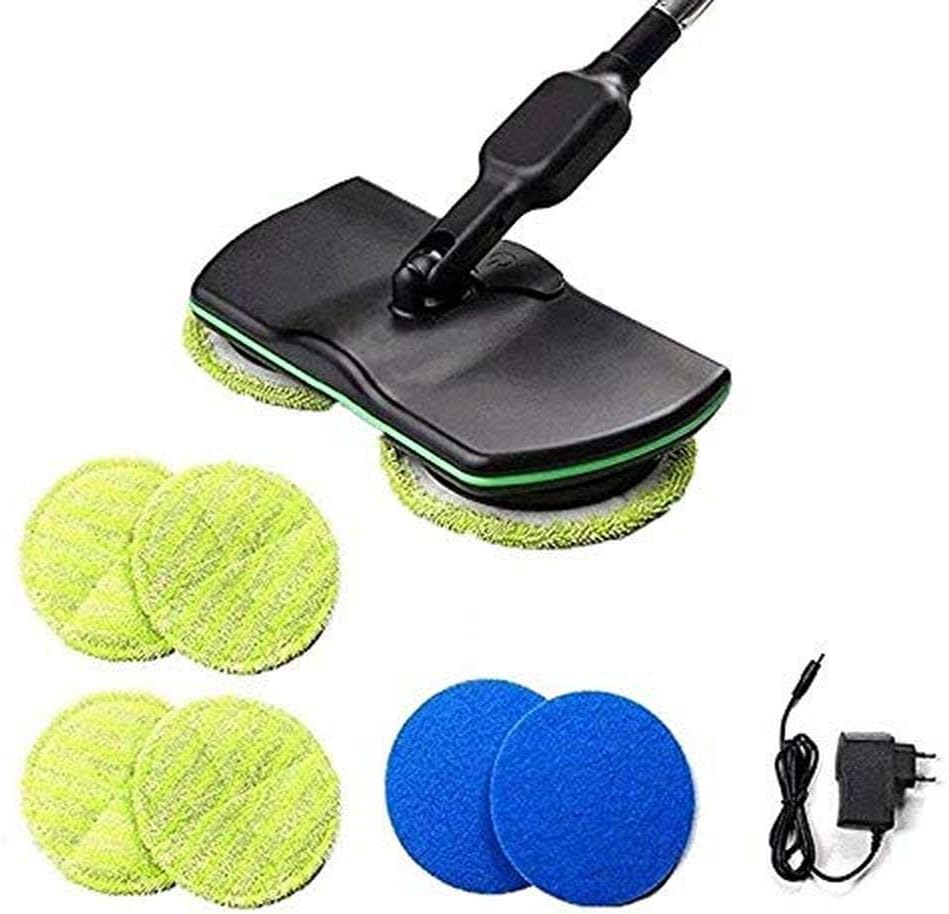 Rechargeable Electric Spin Mop Handle Cordless Floor Cleaner, 3-in-1 Spinning Cleaner Vacuum for All Surfaces,Wet Dry Mop Floor Polisher with 4 Microfiber Pads and 2 Polisher Pads