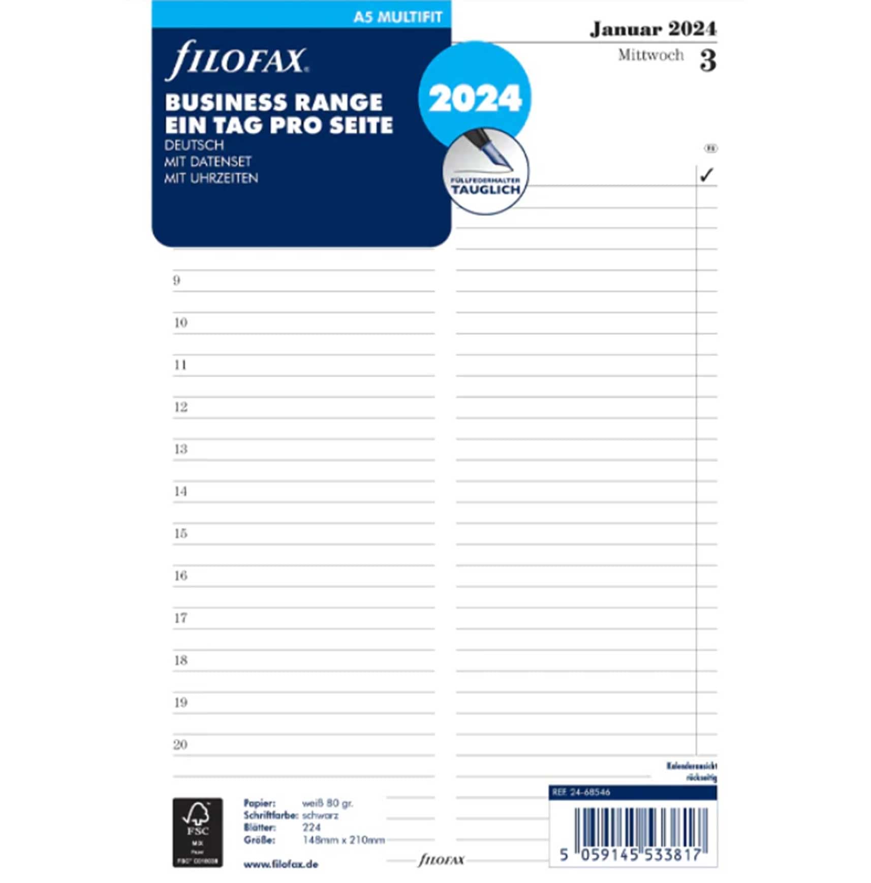 FILOFAX Calendar Insert A5 Multi 1 Day per Page (German) 2024