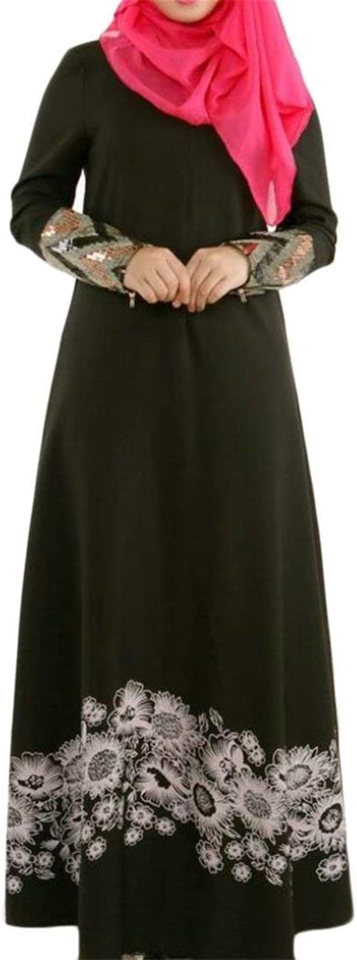 Miaohao Womens Flare Sequin Long Sleeve Muslim Printing Saudi Arabia Abaya Maxi Dress