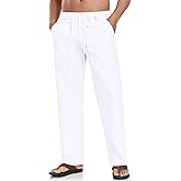 Boisouey Mens Casual Linen Pants Loose Fit Elastic Waist Drawstring Beach Summer Yoga Trousers