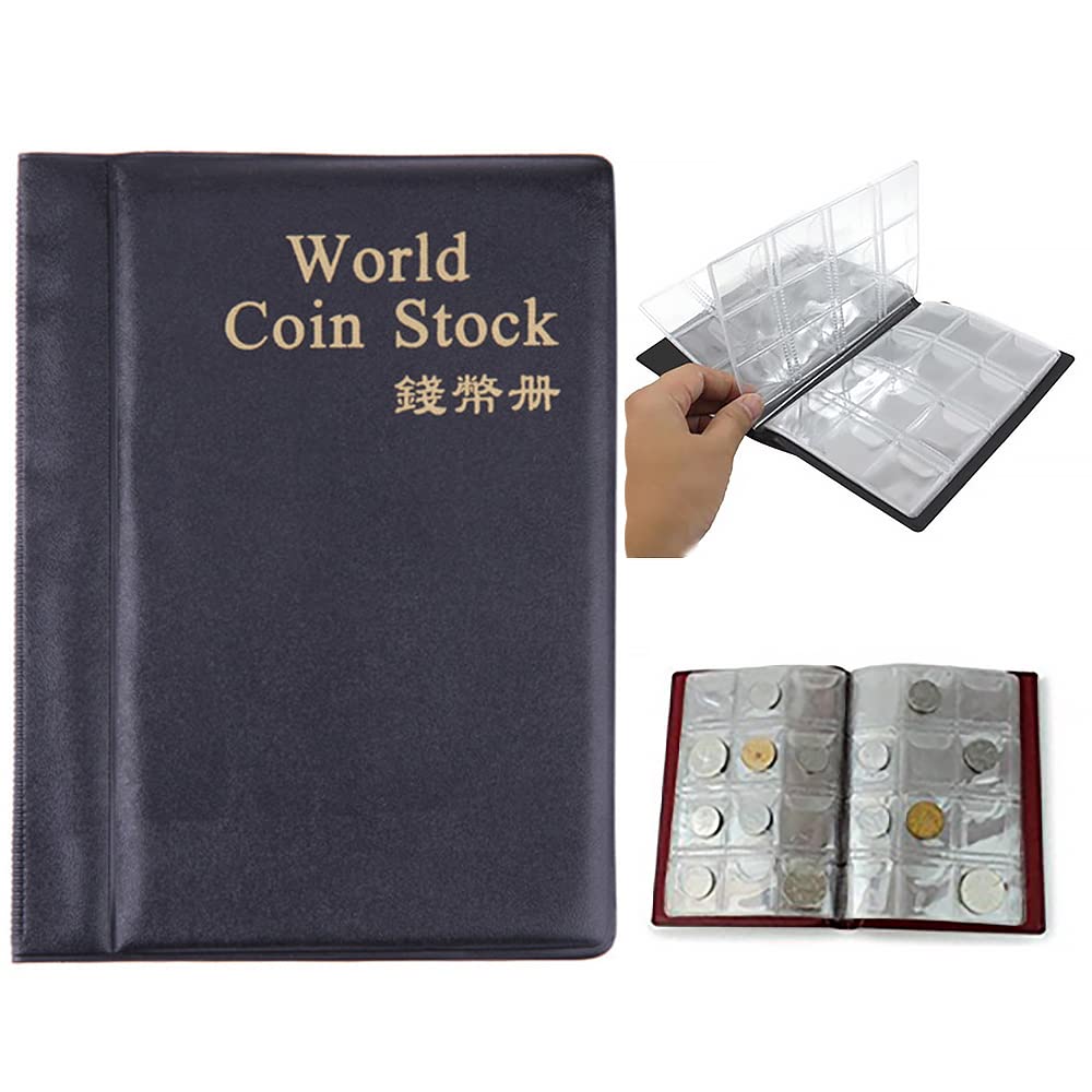 BE-TOOL Coin Collectors Collecting,Penny Money Pockets 120 Coin Storage Coin Collect Album Book Holder(Black)