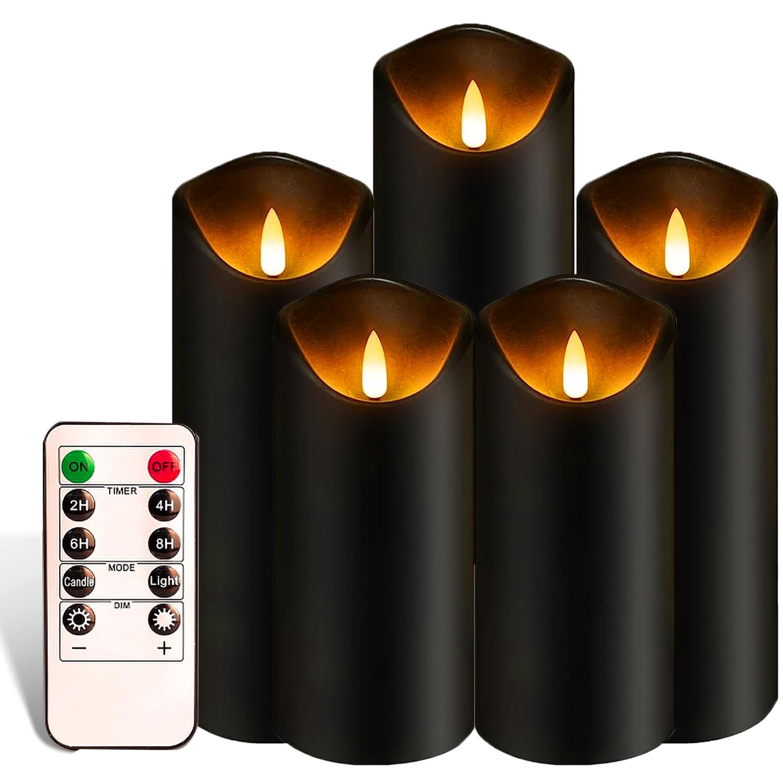 Photo 1 of Black Pillar Flameless Candles 3D Wick with Controller,led Slim Candles Flicering Flame,Battery Operated Fake Plastic Candles for Halloween Christmas,Party Décor.(5Pack H 5" 5" 6" 6" 7" x D 2.2")