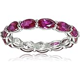 Ice Gems Sterling Silver Created Ruby 5x3mm Oval-cut Eternity Band Ring