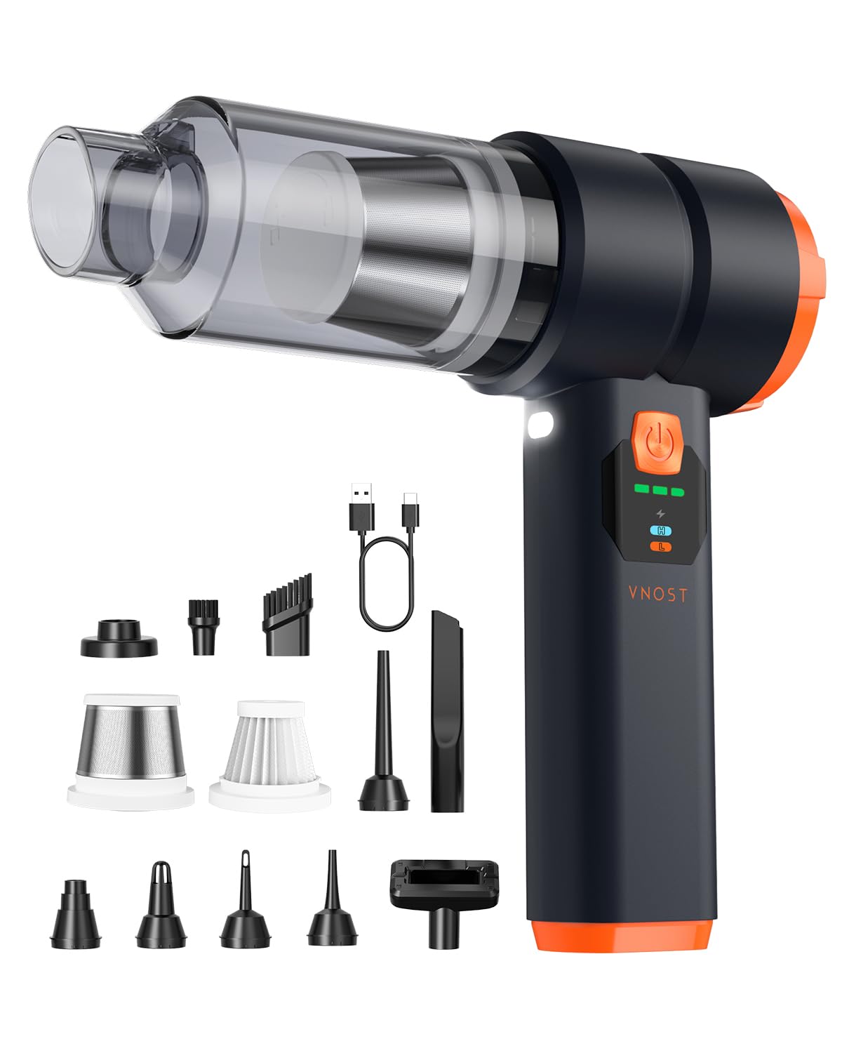 Photo 1 of VNOST Car Vacuum Portable Cordless, Handheld Vacuum Cordless with 30000PA Suction, 130000RPM, 6800mAh Battery, 10 Nozzles, Rubber Paint Material for Car, Home, Pet Cleaning?Charcoal Black?