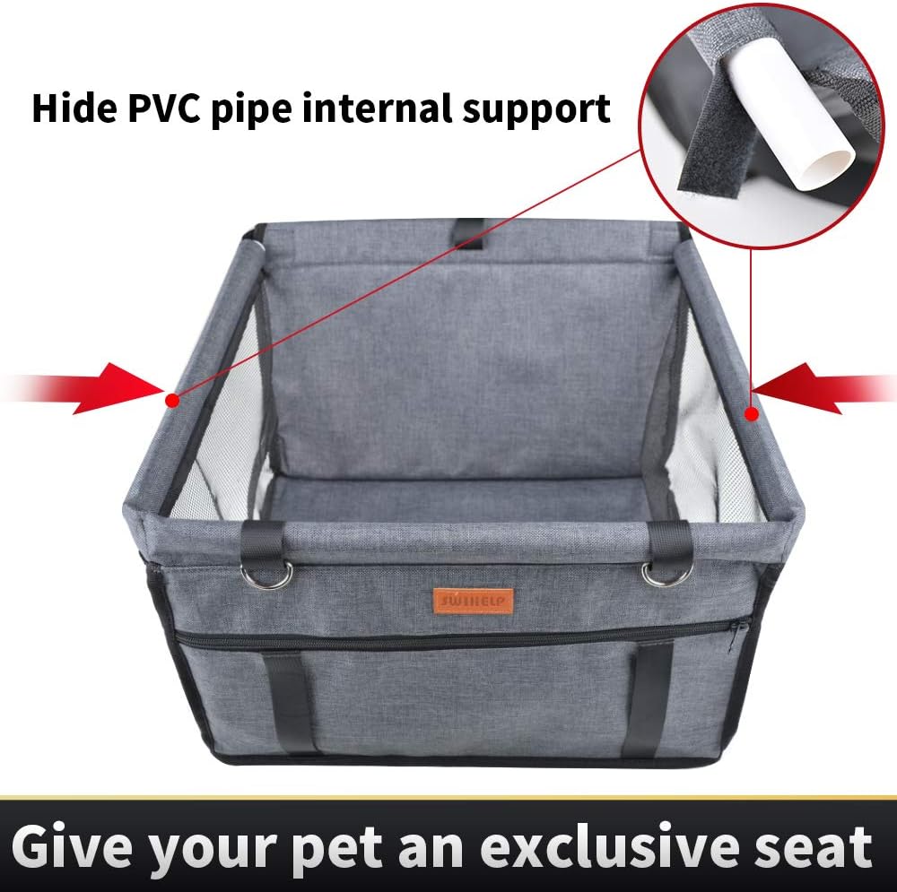 SWIHELP Dog Car Seat Upgrade Portable Pet Booster Car Seat with Clip-On Safety Leash and PVC Support Pipe, Anti-Collapse, Perfect for Small Pets : Pet Supplies