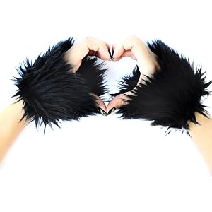 JIRAIA Faux Furs Wrist Cuffs, Winter Furry Plush Thicken Arm Warmer Wrist Slap on Cuffs