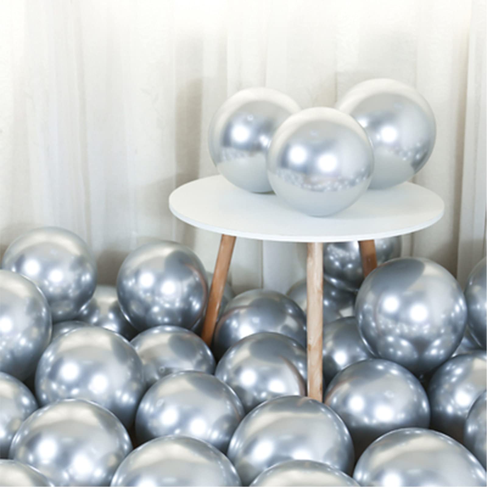 100 Pcs 10 Inch Mini Metallic Silver Balloons - Romantic Chrome Balloons for Baby Shower, Birthday, Wedding, Engagement, Anniversary & Festival Decorations